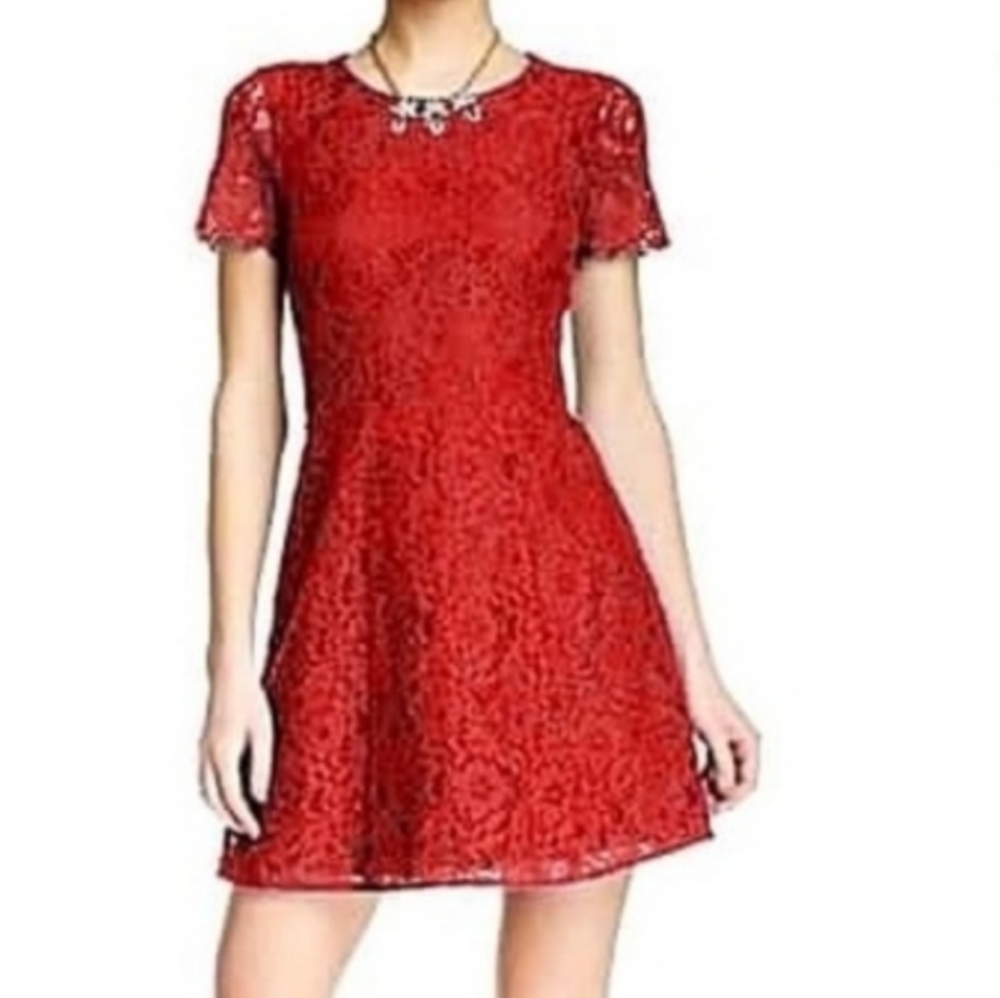 J. Crew Fit & Flare Red Lace Cocktail Dress NWOT - Picture 1 of 4
